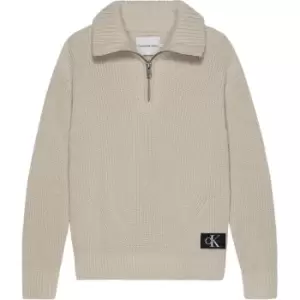 Image of Calvin Klein Jeans Zip Up Intarsia Sweater - Beige