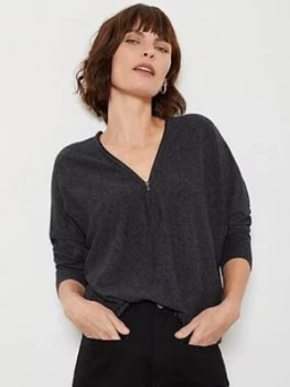 Image of Mint Velvet Zip Batwing Jumper - Dark Grey, Size XS, Women