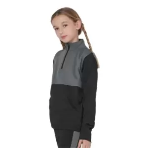 image of Finden & Hales Childrens/Kids Quarter Zip Fleece Top (11-12 Years) (Black/Gunmetal Grey)