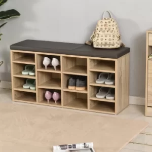 Image of HOMCOM PU Leather 14-Compartment Shoe Storage Bench Brown/Oak