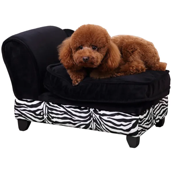 image of PawHut Dog Sofa Bed for XS-Sized Dogs, Pet Chair w/ Hidden Under Seat Storage, Cat Sofa Lounge w/Removable Soft Cushion, Thick Sponge, Wooden Frame