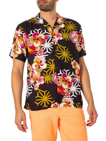 Image of Superdry Hawaiian Resort Short Sleeved Shirt Asanoha Black S