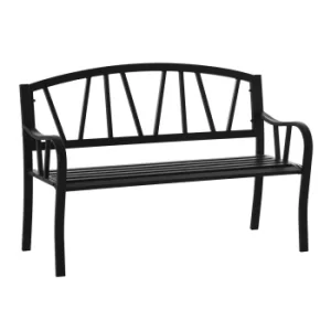Image of Outsunny 2-Seater Garden Bench Solid Metal Loveseat Outdoor Furniture for Patio Family Chair w/ Decorative Backrest Ergonomic Armrest