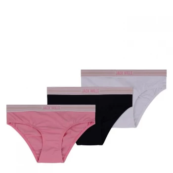 Jack Wills Kids Girls Multipack Hipster Briefs 3 Pack - Pink/White/Blk