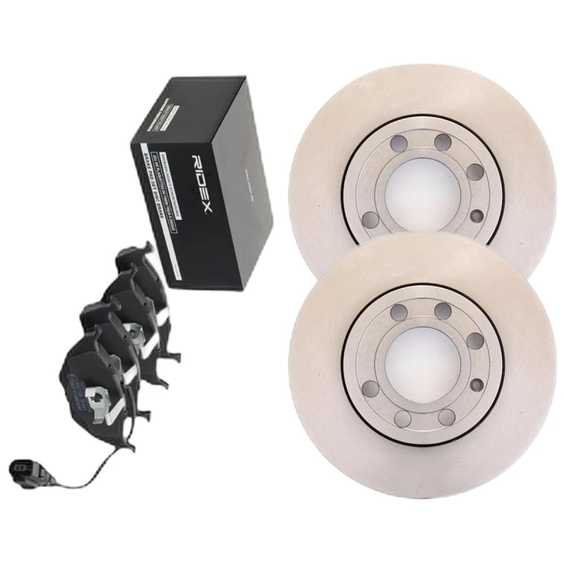 Image of RIDEX 3405B3257 Brake disc and pads set Front Axle, Brake Disc Type: Vented, incl. wear warning contact Brake Set,disc brakes (3405)