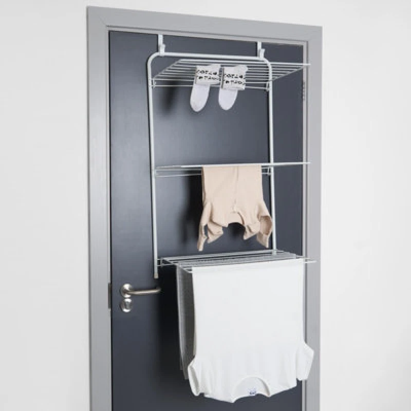 Image of OHS OHS Over The Door Tiered Foldable Drying Rack Towel Storage Organiser Rail Hanger in White White One Size Unisex 5027434201808