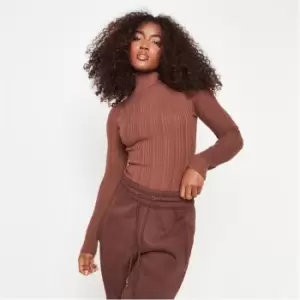 image of Missguided Recycled Tall Rib High Neck Knit Bodysuit - Brown