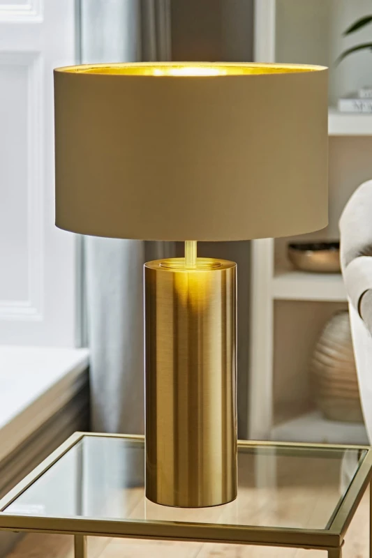 Image of ValueLights Lexy Beige and Metallic Gold Shade with Gold Dimmable Touch Table Lamp Beige