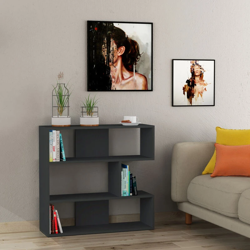 Image of DECORTIE Decortie - Molly Modern Bookcase Display Unit No. 1 Short 89cm - Anthracite Grey - Anthracite Grey M.KT.02.12713.6