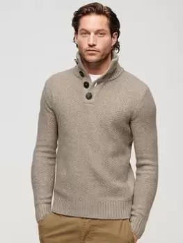 Image of Superdry Chunky Button High Neck Jumper - Beige, Beige, Size 2XL, Men