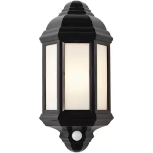 image of IP44 Outdoor Wall Light Matt Black Frosted Lantern Traditional PIR Motion Lamp