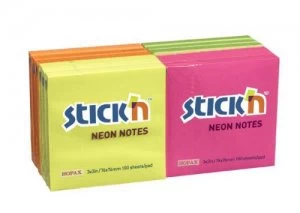Image of Value Stickn Sticky Notes 76x76mm Neon Assorted 21332 (PK12)