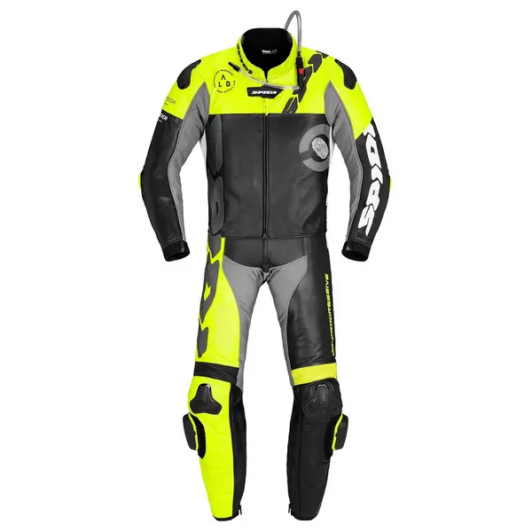 Image of Spidi DP-Progressive Touring 2pc Leather Suit Black Fluorescent Yellow Size 50