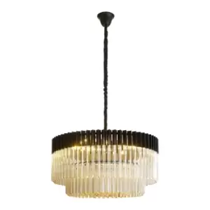 image of Poland Ceiling Pendant Round 12 Light E14, Matt Black, Cognac Sculpted Glass, Item Weight: 25.4kg