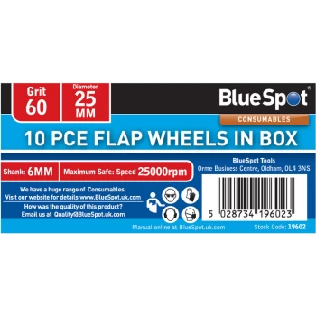 Image of Bluespot - 19602 10 Piece 60 Grit 25MM Flap Wheels In Box