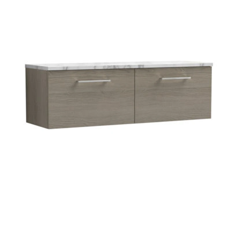 Image of NUIE Nuie - Arno Wall Hung 2-Drawer Vanity Unit with Carrera Marble Worktop 1200mm Wide - Solace oak ARN2522LCM2