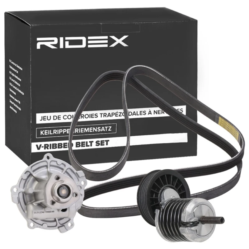 Image of RIDEX 4172P0090 Water Pump + V-Ribbed Belt Kit with water pump, Check alternator freewheel clutch & replace if necessary Water Pump + V-Ribbed Belt K