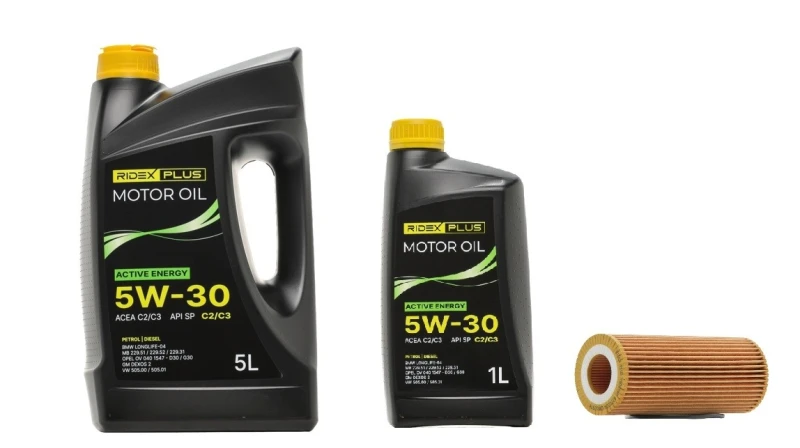 Image of RIDEX PLUS 100908O0154P Oil change kit (oil filter + engine oil) Oil change kit (oil filter + engine oil) (100908)