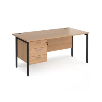 Image of Office Desk Rectangular Desk 1600mm With Pedestal Beech Top With Black Frame 800mm Depth Maestro 25 MH16P3KB