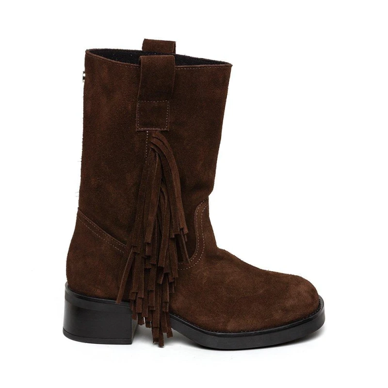 Image of Steve Madden Womens Benedict Biker Boots Brown Seude female 4 (37)