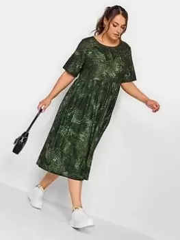 Image of Yours Animal Smock Midaxi Dress, Green, Size 20, Women