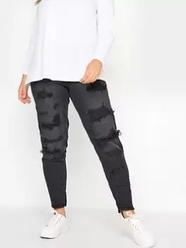 Image of Yours Jenny Rip And Repair Jegging - Black, Size 28, Women