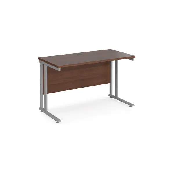 image of Maestro 25 Straight Desk Silver Frame and Walnut Table Top - 1200mm