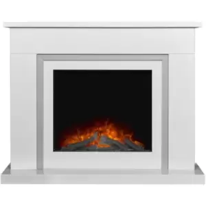 image of Adam - Mayfair White & Grey Marble Fireplace with Ontario Electric Fire, 43 Inch