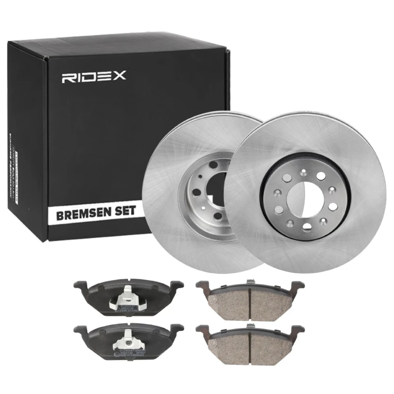 Image of RIDEX 3405B0824 Brake disc and pads set Front Axle, Brake Disc Type: Vented, excl. wear warning contact Brake Set,disc brakes (3405)