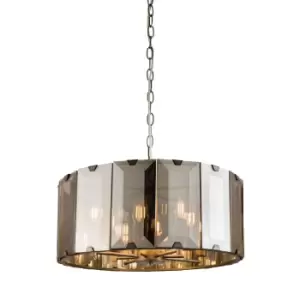 Image of Ceiling Pendant Light Gloss Slate Grey & Smoked Cut Glass 8 x 40W E14