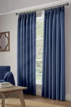 image of 100% Blackout Pencil Pleat Curtains Ready Made Fully Lined Taped Curtains