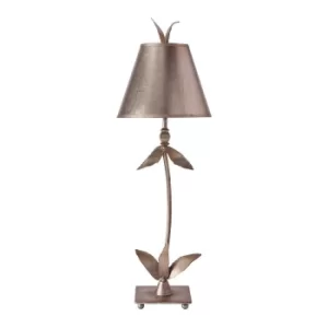 image of Red Bell 1 Light Table Lamp Silver Floral Leaves Design, E27