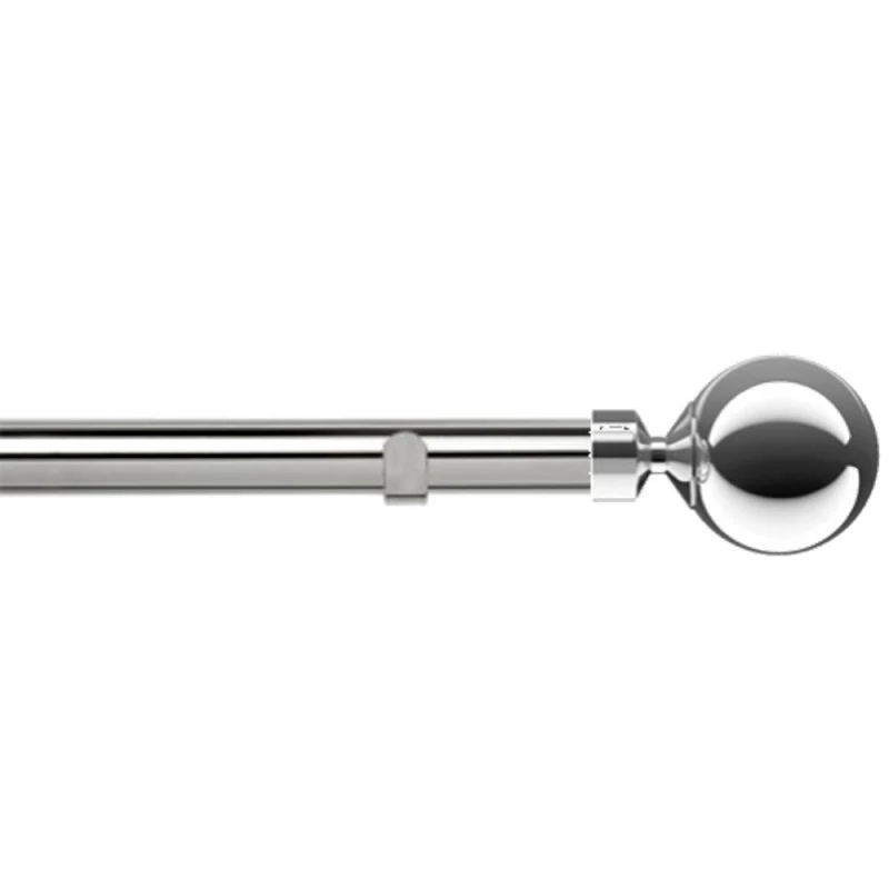 Image of New Edge Blinds 28mm Fixed Length Metal Eyelet Curtain Pole Set - Sphere Finial in Metallic Silver Size: 170cm Metallic Silver Unisex 170 cm