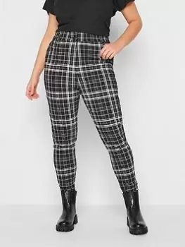 Image of Yours Check Bengaline Mono Trouser, Black, Size 16, Women