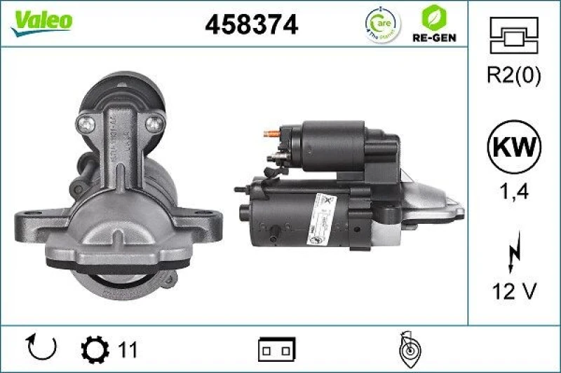 Image of VALEO 458374 Starter motor 1,4kW, 12V, Number of Teeth: 11 Starter (2)