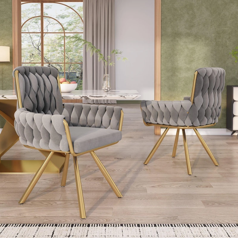 Image of Urban Meuble Set Of 2 Velvet Dining Chair With Arm Grey unisex Set of 2