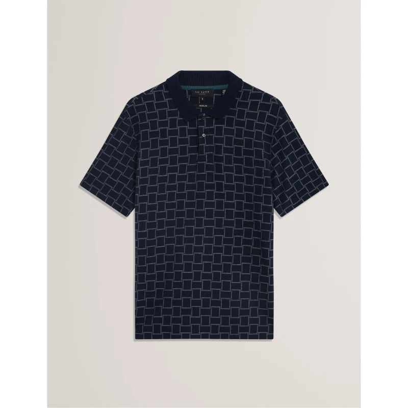 Image of Ted Baker Mens Jacquard Short-Sleeve Polo Shirt Navy male S (2)