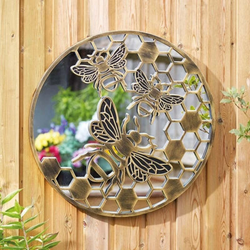 Image of Smart Garden Beeflection Goldgris Bee Round Mirror Garden Outdoor Indoor