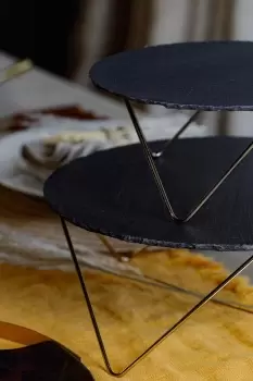 Image of Tiered Serving Stand, 2 Slate Platters with Raised Metal Legs