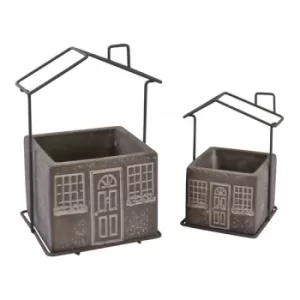 image of Set of 2 Cement House Planters, Square