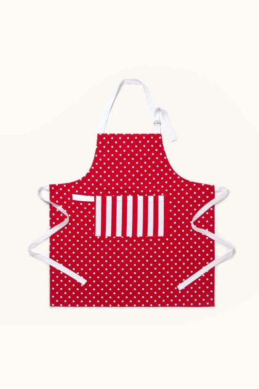 Image of Homescapes Red Polka Dot Cotton Apron Red