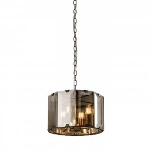 Image of 4 Light Ceiling Pendant Slate Grey Gloss Paint, Smoke Cut Glass, E14