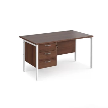 Image of Office Desk Rectangular Desk 1400mm With Pedestal Walnut Top With White Frame 800mm Depth Maestro 25 MH14P3WHW