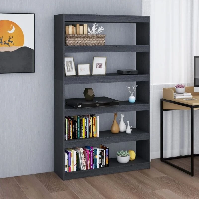 Image of VIDAXL Book Cabinet/Room Divider Grey 100x30x167.5cm Solid Pinewood Vidaxl 8720286609255