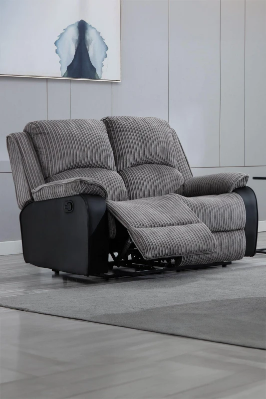 Image of More4Homes Postana Manual High Back Jumbo Cord Fabric Recliner 2 Seater Sofa (Grey)