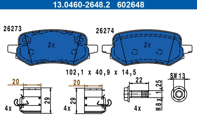Image of Brake pad set ATE 13.0460-2648.2