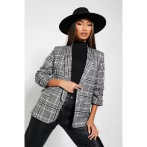 I Saw It First Grey Check Ruched Sleeve Blazer - Black