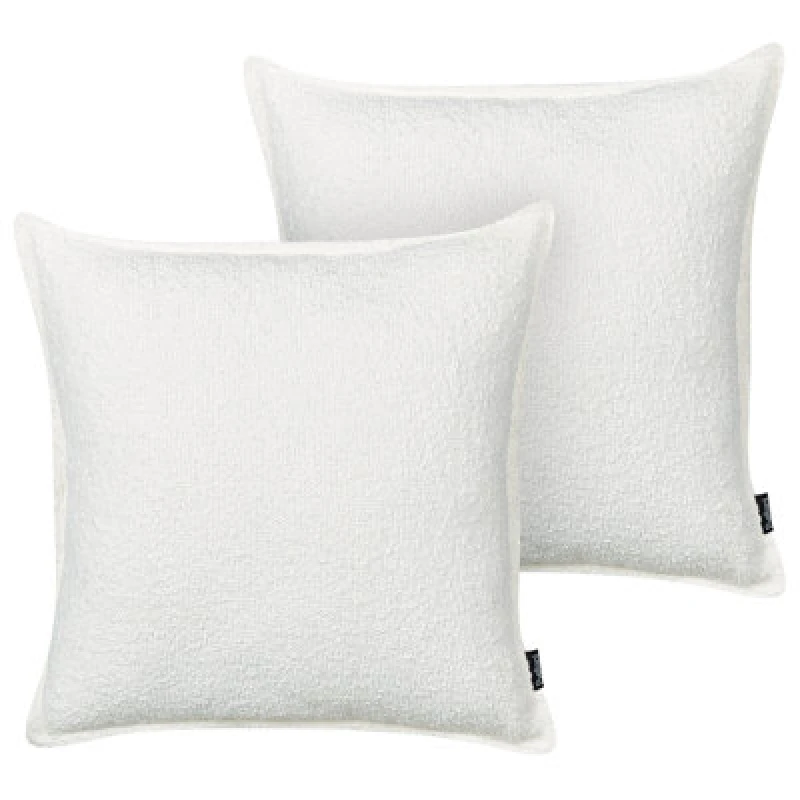 Image of Beliani Set Of 2 Decorative Cushions Senecia Boucle 45 X 45cm Off-White Solid