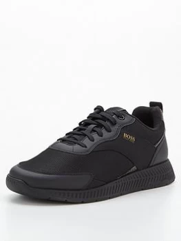Image of Hugo Boss Titanium Runner Mesh Suede Trainers Black Size 7 Men