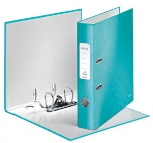 Image of Leitz 180 WOW Lever Arch File A4 50mm Ice Blue PK10